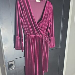 Elegant Burgundy Velvet Wrap Dress